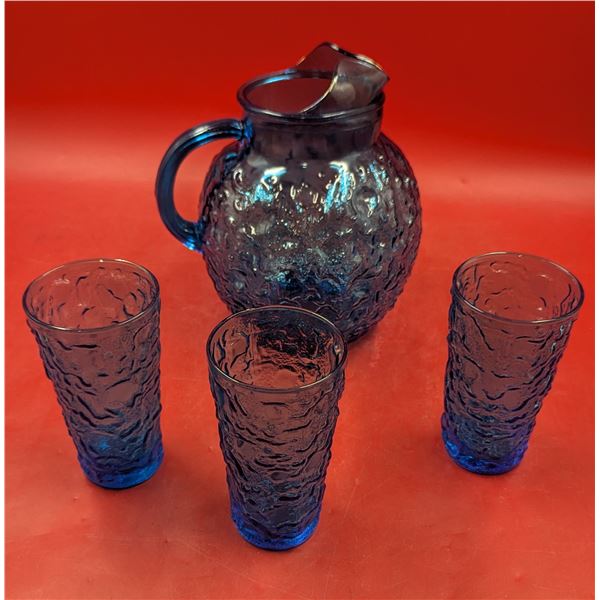 Cobalt Blue Glass Pitcher & Cup Set