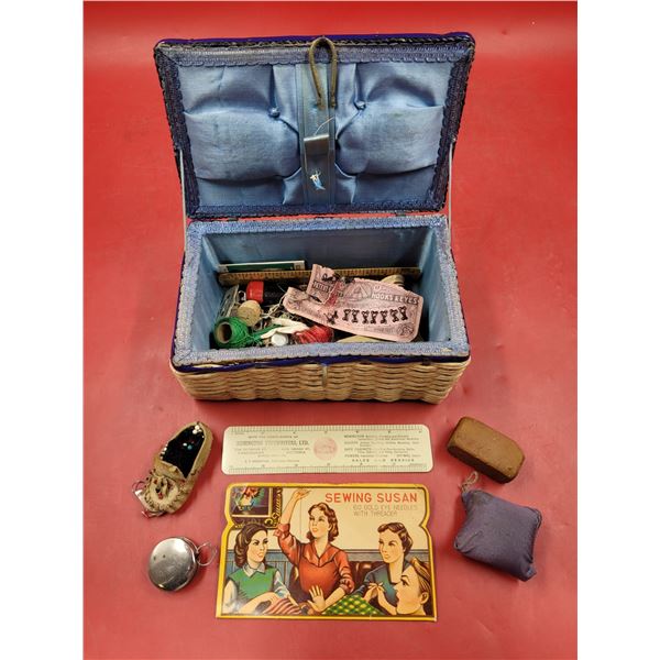 VTG Sewing Supplies Lot w/ Moccassin Pin Cushion, Sewing Susan Needles, & More