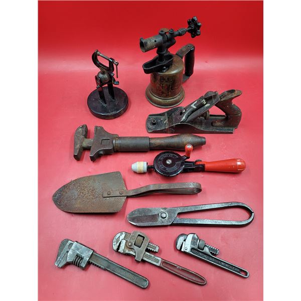 Lot of Assorted VTG Tools w/ Wood Plane, Wrenches, Blow Torch, & More