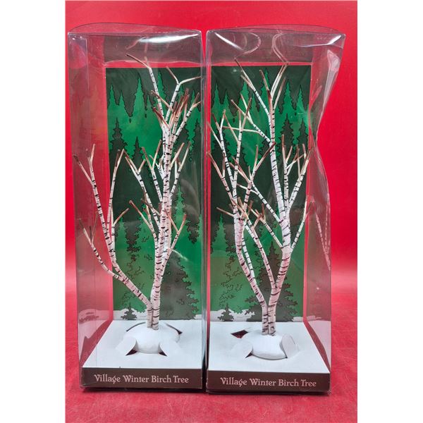 Pair of Department 56 Village Winter Birch Trees