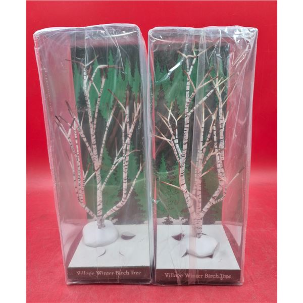 Pair of Department 56 Village Winter Birch Trees