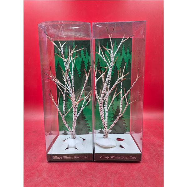 Pair of Department 56 Village Winter Birch Trees
