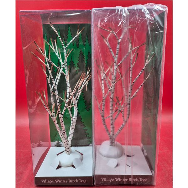 Pair of Department 56 Village Winter Birch Trees