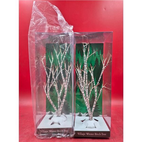 Pair of Department 56 Village Winter Birch Trees