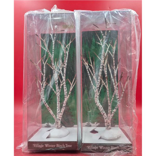 Pair of Department 56 Village Winter Birch Trees