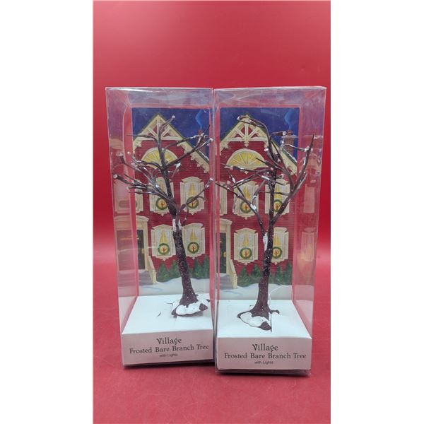 Pair of Department 56 Village Frosted Bare Branch Trees w/ Lights