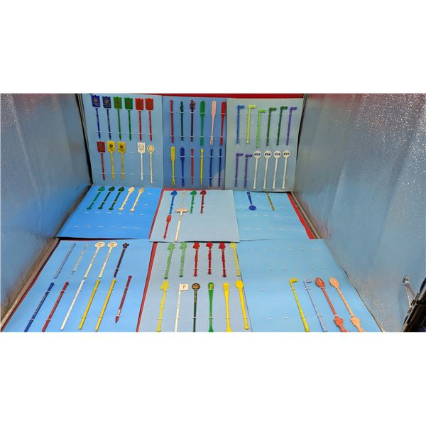 Lot of Assorted VTG Swizzle Sticks w/ Original Blue Display Cards