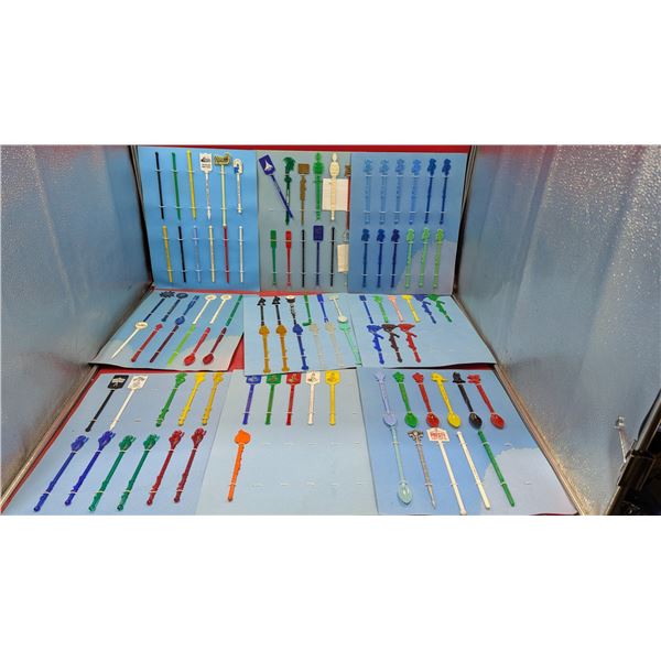 Lot of Assorted VTG Swizzle Sticks w/ Original Blue Display Cards