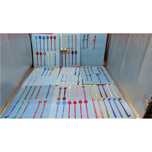 Lot of Assorted VTG Swizzle Sticks w/ Original Blue Display Cards