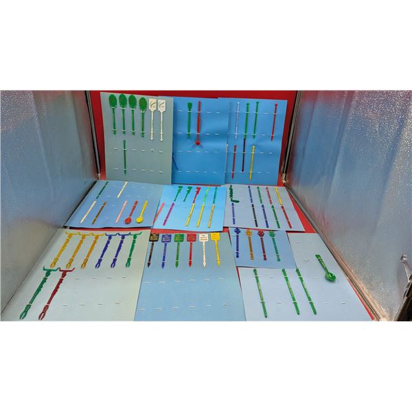 Lot of Assorted VTG Swizzle Sticks w/ Original Blue Display Cards