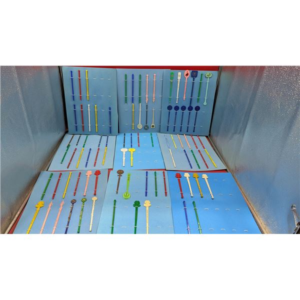 Lot of Assorted VTG Swizzle Sticks w/ Original Blue Display Cards