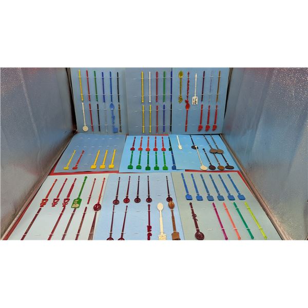 Lot of Assorted VTG Swizzle Sticks w/ Original Blue Display Cards