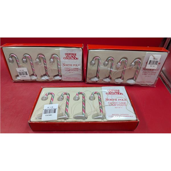 3 Boxes of Heritage Village Candy Cane Lamp Posts