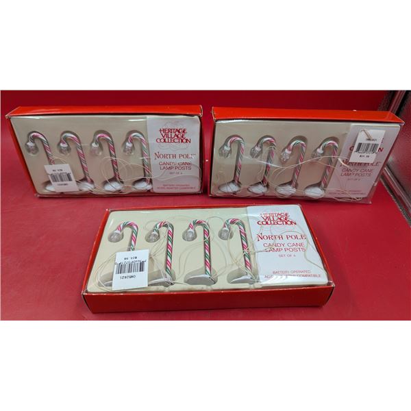 3 Boxes of Heritage Village Candy Cane Lamp Posts