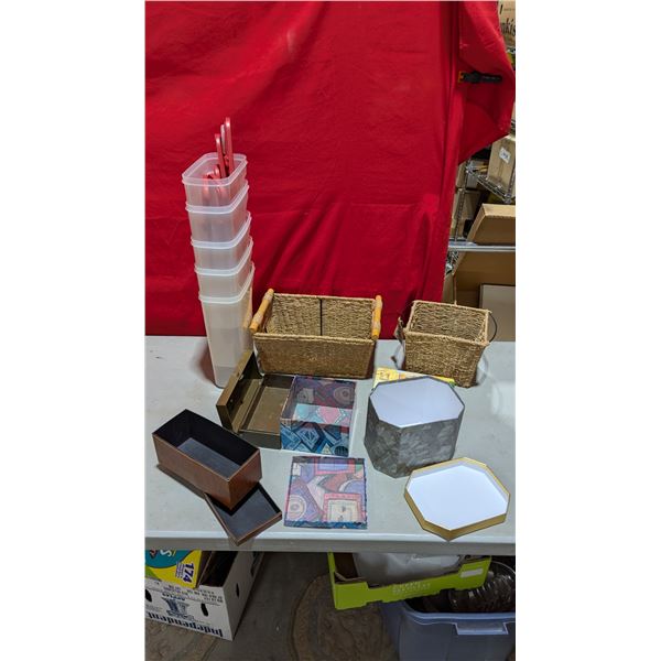 Lot of Baskets/Storage Boxes and Rubbermaid Containers