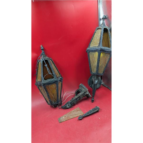 2 Vintage Stained Glass Outdoor Lanterns
