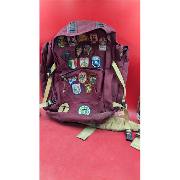 Backpack full of Vintage Travel Patches