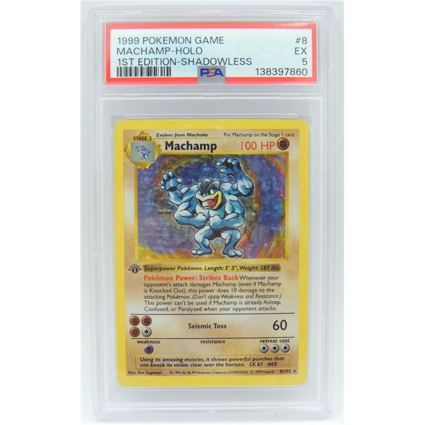 #8 PSA 5 1999 Pokémon Machamp 1st Ed Shadowless