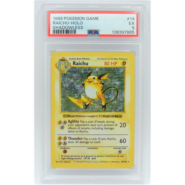 #14 PSA 5 1999 Pokémon Raichu Holo Shadowless