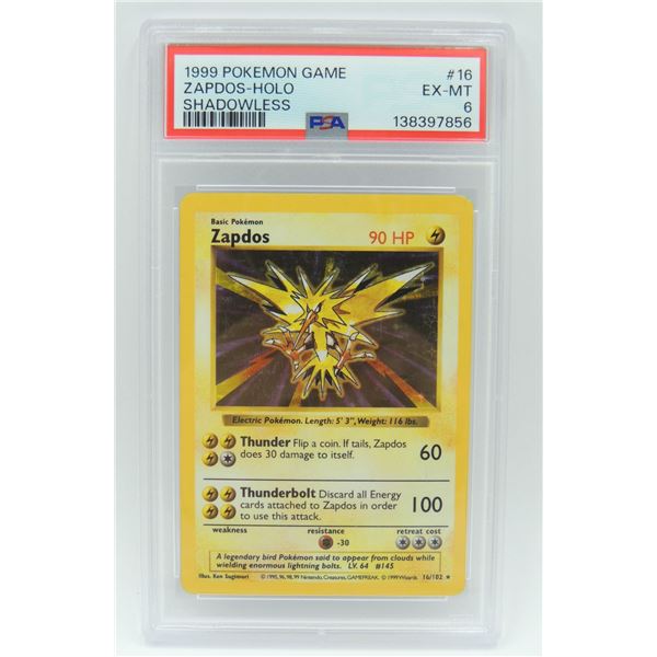 #16 PSA 6 1999 Pokémon Zapdos Holo Shadowless #16
