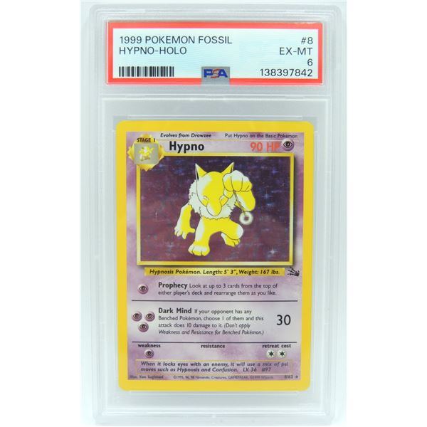 #21 PSA 6 1999 Pokémon Fossil Hypno Holo #8