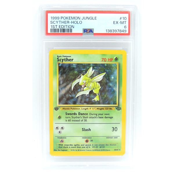 #27 PSA 6 1999 Pokémon Jungle Scyther Holo 1st #10