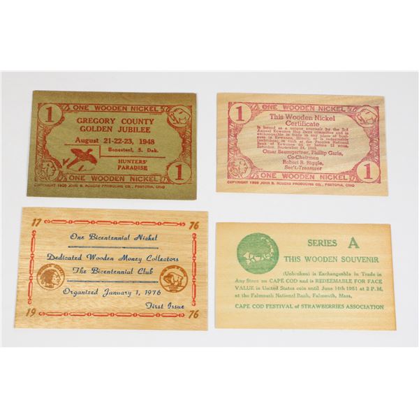 Lot of wooden novelty currency/ tokens including: