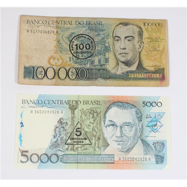 Lot of Brazil currency including: