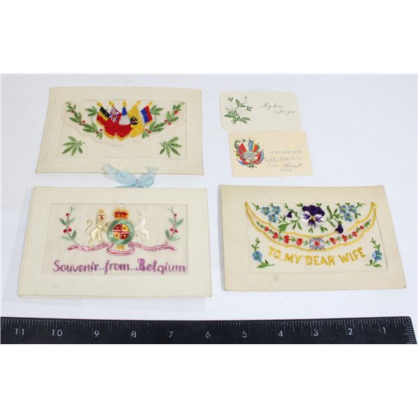 LOT OF 3 POSTCARDS INCLUDING WW1 SILK POSTCARD