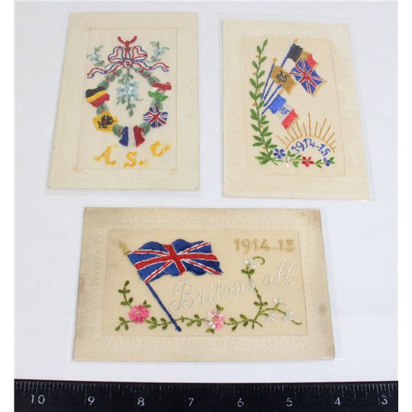 LOT OF 3 POSTCARDS INCLUDING WW1 SILK POSTCARD
