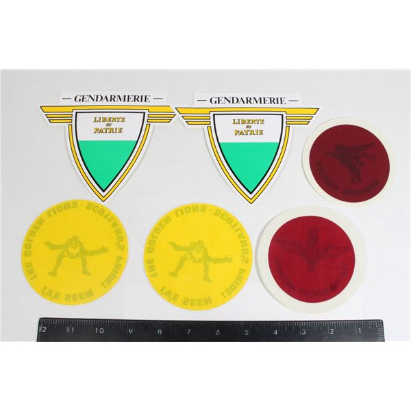 LOT OF STICKERS/ DECALS INCLUDING SWISS GENDARMERI