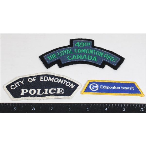 LOT OF 3 EDMONTON INSIGNIA PATCHES INCLUDING, 49TH