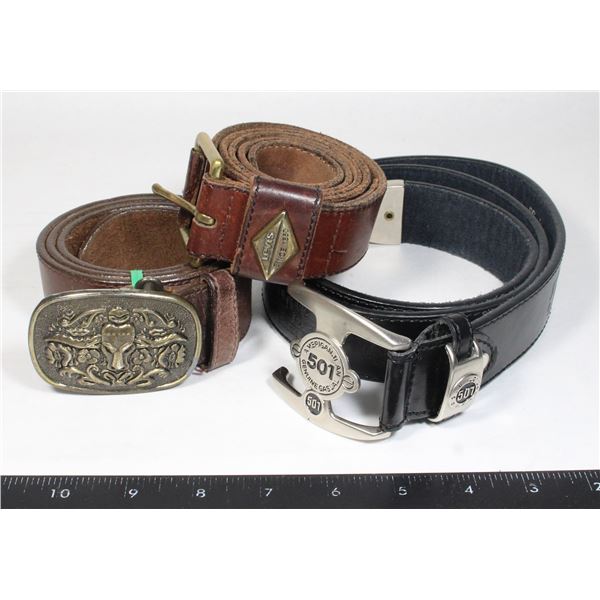 THREE VINTAGE BELTS WITH BUCKLES (INCLUDING LEVIS)