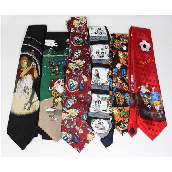 6 VINTAGE MEN'S TIES FIVE ARE SPORTS DESIGNS AND