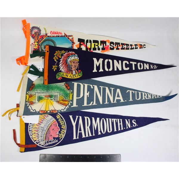 LOT OF 4 1900'S PENNANTS FORT STEELE HAS A POST