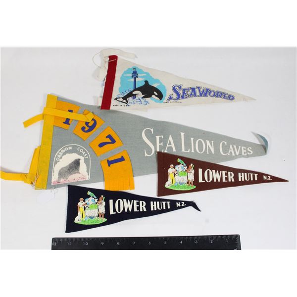LOT OF 4 PENNANTS SEA LION CAVES (1971), SEA WORLD