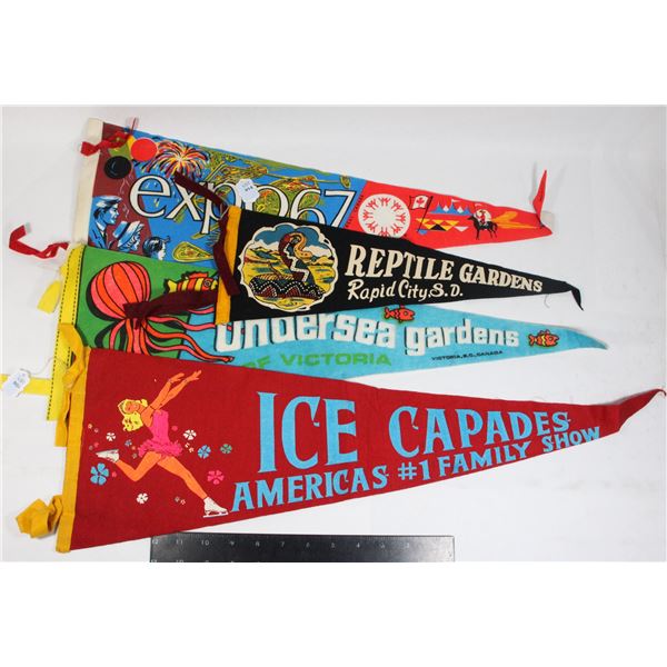 LOT OF 4 PENNANTS EXPO 67, 1900" ICE CAPADES