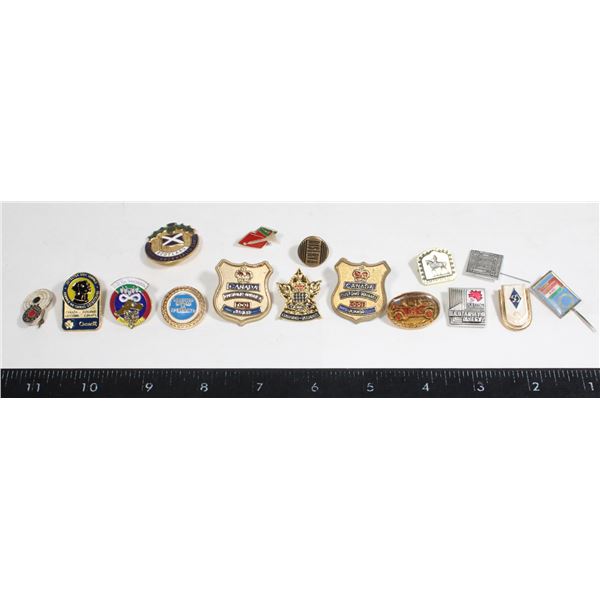 LARGE LOT OF PINS MOSTLY LAW ENFORCEMENT TYPE