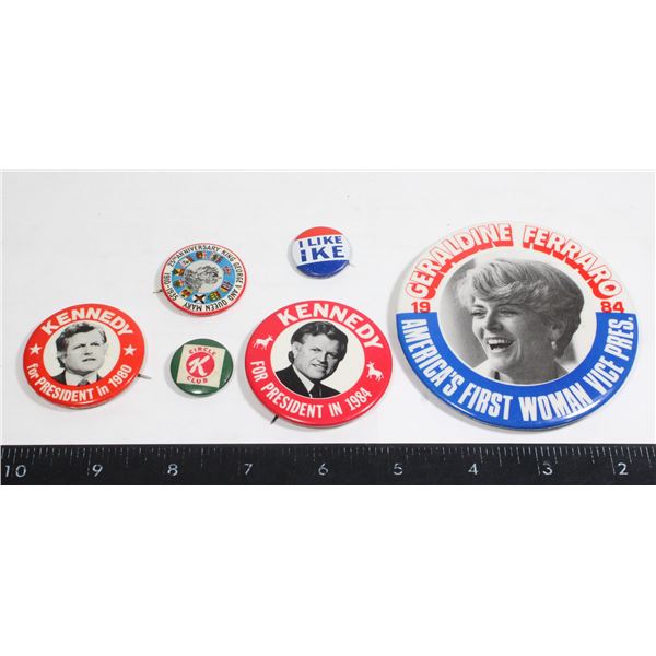 LOT OF VINTAGE PINS MOSTLY POLITICAL INCLUDING