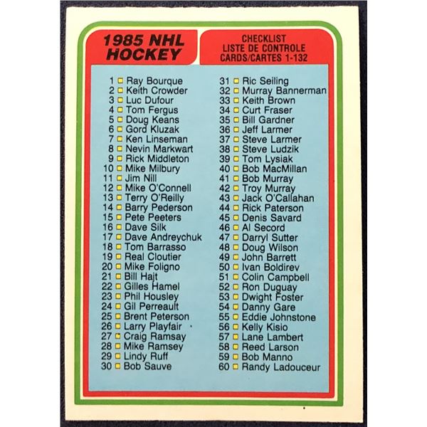 1984-85 O-PEE-CHEE CHECKLIST