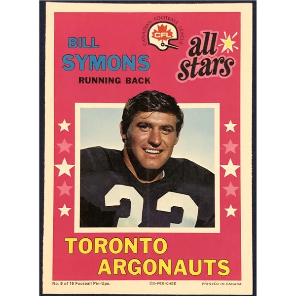 1971 O-PEE-CHEE CFL INSERT POSTER - BILL SYMONS (HOF)