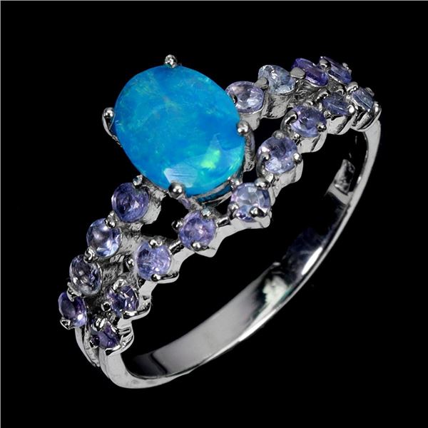 Natural Ethopian Blue Opal & Tanzanite Ring
