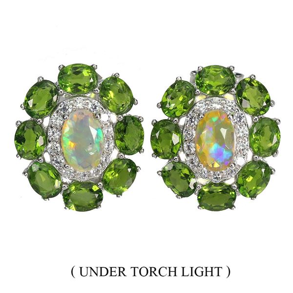Natural White Opal & Chrome Diopside Earstuds