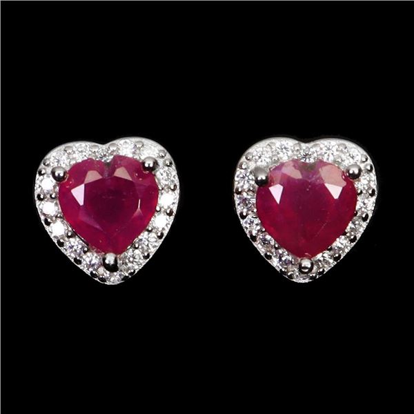 Natural Red Heart Ruby Earrings