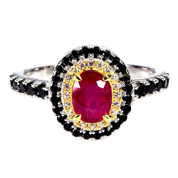 Natural Red Ruby & Black Spinel Ring