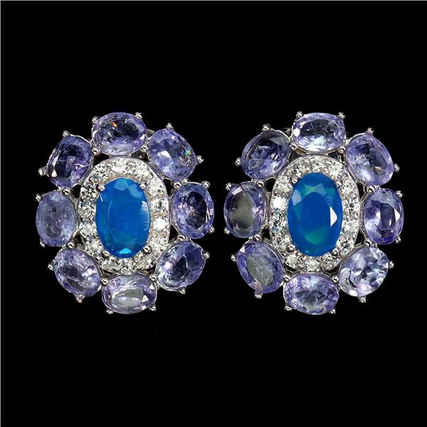 Natural Ethopian Blue Opal & Tanzanite Earrings