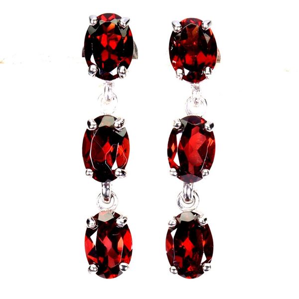 Natural Garnet Triple Drop Earrings