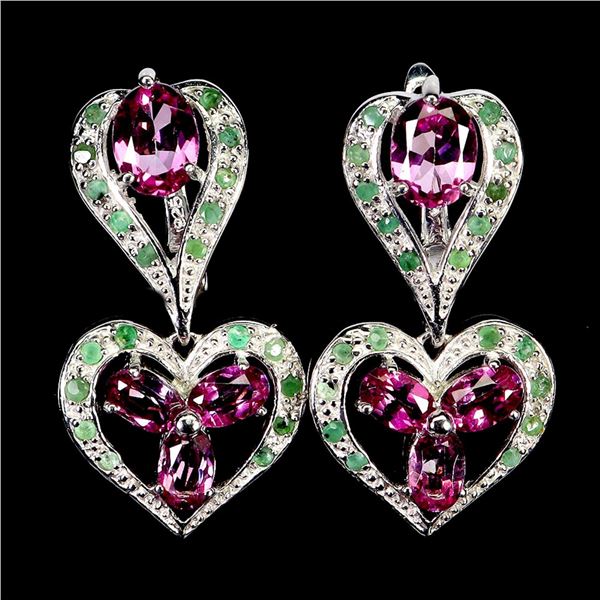 Natural Garnet & Emerald Earrings