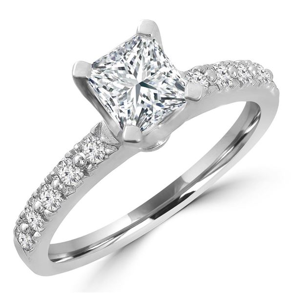 Gold & Princess White Diamond 1.02 Cts Ring - E/VVS