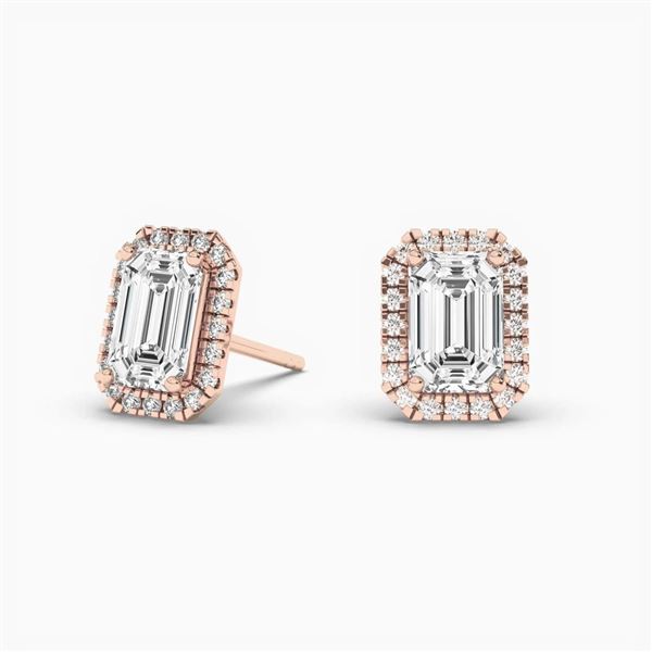 Gold & Lab Emerald Cut Diamond 4 Cts Ear Studs